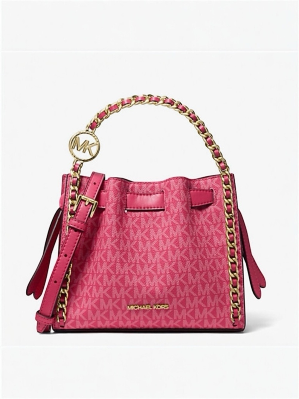 Michael Kors Mina Signature Logo Chain Pink Crossbody Shoulder Bag New